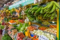 Vegetable and tropical fruit stand at Medellin colombia retail m Royalty Free Stock Photo