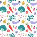 Vegetable variety seamless vector pattern of hand drawn delicious vegetarian raw products. Repeat backgrop with cooking fresh tast Royalty Free Stock Photo