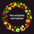 Vegetable vector circle background. Fruits and Vegetables icons. Modern flat design. Healthy food background. Vector Royalty Free Stock Photo