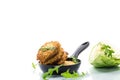 Vegetable vegetarian fried cabbage pancakes in the pan Royalty Free Stock Photo
