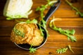 vegetable vegetarian fried cabbage pancakes in the pan Royalty Free Stock Photo