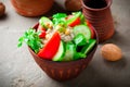 Vegetable walnut sauce salad. Georgian cuisine.