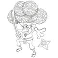 Vegetable warrior Broccoli Ninja black and white coloring