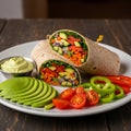 Vegetable wrap with avocado and tomatoes isolated on white background Royalty Free Stock Photo