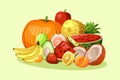 Pile of Various Fruits Shiny Vector Royalty Free Stock Photo