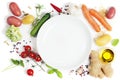 Vegetables around empty white plate Royalty Free Stock Photo