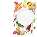 Vegetables around empty white plate Royalty Free Stock Photo