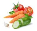 Vegetables assorti with zucchinies carrots and tomatoes isolated white backgound