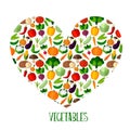 Vegetables background with heart