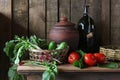 Vegetables in the basket. Still life in rustic style. Royalty Free Stock Photo