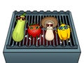 Vegetables on bbq pop art vector illustration