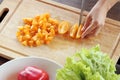 Vegetables being sliced Royalty Free Stock Photo