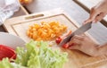 Vegetables being sliced Royalty Free Stock Photo