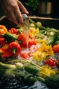 Vegetables being washed in the sink
