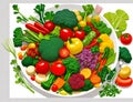 Vegetables in a bowl on a green background. Vector illustration.