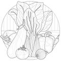 Vegetables. Cabbage, eggplant, peppers, tomato and onion.Coloring book antistress for children and adults