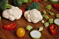 vegetables cabbage, pepper, tomato, laid out on the board, preparation for cooking Royalty Free Stock Photo