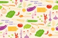 Vegetables cartoon seamless pattern boundless background vegetarian childish food endless design