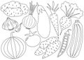 Vegetables cartoon set, icons. Coloring book. Royalty Free Stock Photo