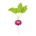 Vector illustration of a funny and smiling radish in cartoon style