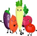 Vegetables characters.Set of different cute happy vegetable characters. Vector flat illustration isolated on white background Royalty Free Stock Photo