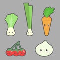 vegetables cherry, tomatoes, carrot, onion, white radish and radish cartoon object for kids, vector illustrator Royalty Free Stock Photo