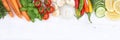 Vegetables collection tomatoes carrots cooking ingredients copyspace banner top view