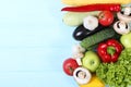 vegetables on a colored background top view. Place to insert text Royalty Free Stock Photo