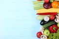 vegetables on a colored background top view. Place to insert text Royalty Free Stock Photo