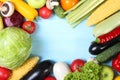 vegetables on a colored background top view. Place to insert text Royalty Free Stock Photo