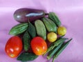 Vegetables on colour background