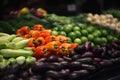 Vegetables on the counter of a grocery store, close-up Royalty Free Stock Photo