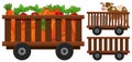 Vegetables and cow in the wooden wagons