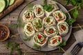 Vegetables and cream cheese roll ups Royalty Free Stock Photo