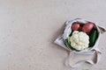 Vegetables - cucumbers, potatoes, cauliflower- in cotton bag