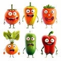 vegetables with cute characters for a children's book or story