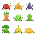 Vegetables Cute Girly Characters Sitting And Waving Royalty Free Stock Photo