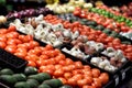 Vegetables displayed in a grocery store produce section. Royalty Free Stock Photo