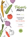 Vegetables farmer market sketch poster. Vector design template o Royalty Free Stock Photo