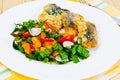 Vegetables with Fish Fillet, Breaded Royalty Free Stock Photo