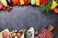 Vegetables, fish and meat cooking Royalty Free Stock Photo