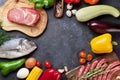 Vegetables, fish and meat cooking Royalty Free Stock Photo