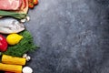 Vegetables, fish, meat and ingredients cooking Royalty Free Stock Photo