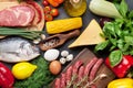 Vegetables, fish, meat and ingredients cooking Royalty Free Stock Photo