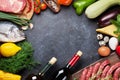 Vegetables, fish, meat and ingredients cooking Royalty Free Stock Photo