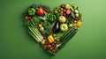 vegetables and fruit made into a heart shape over green background Royalty Free Stock Photo