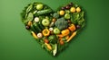 vegetables and fruit made into a heart shape over green background Royalty Free Stock Photo