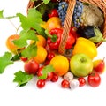 Vegetables and fruits in basket isolated on white background Royalty Free Stock Photo