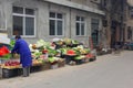 Worker in action at the Muslim vegetables and fruits Market in Xian, China Royalty Free Stock Photo