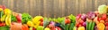 Vegetables, fruits, berries on background of wooden boards Royalty Free Stock Photo